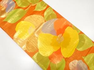 アンティーク　椿模様織り出し袋帯（材料）